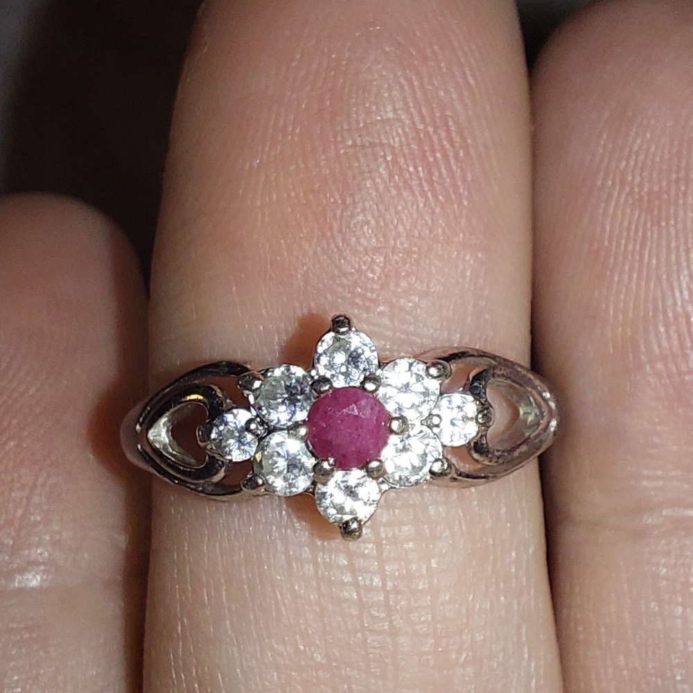 Silver And Ruby Diamond Gemstone Ring - image 2